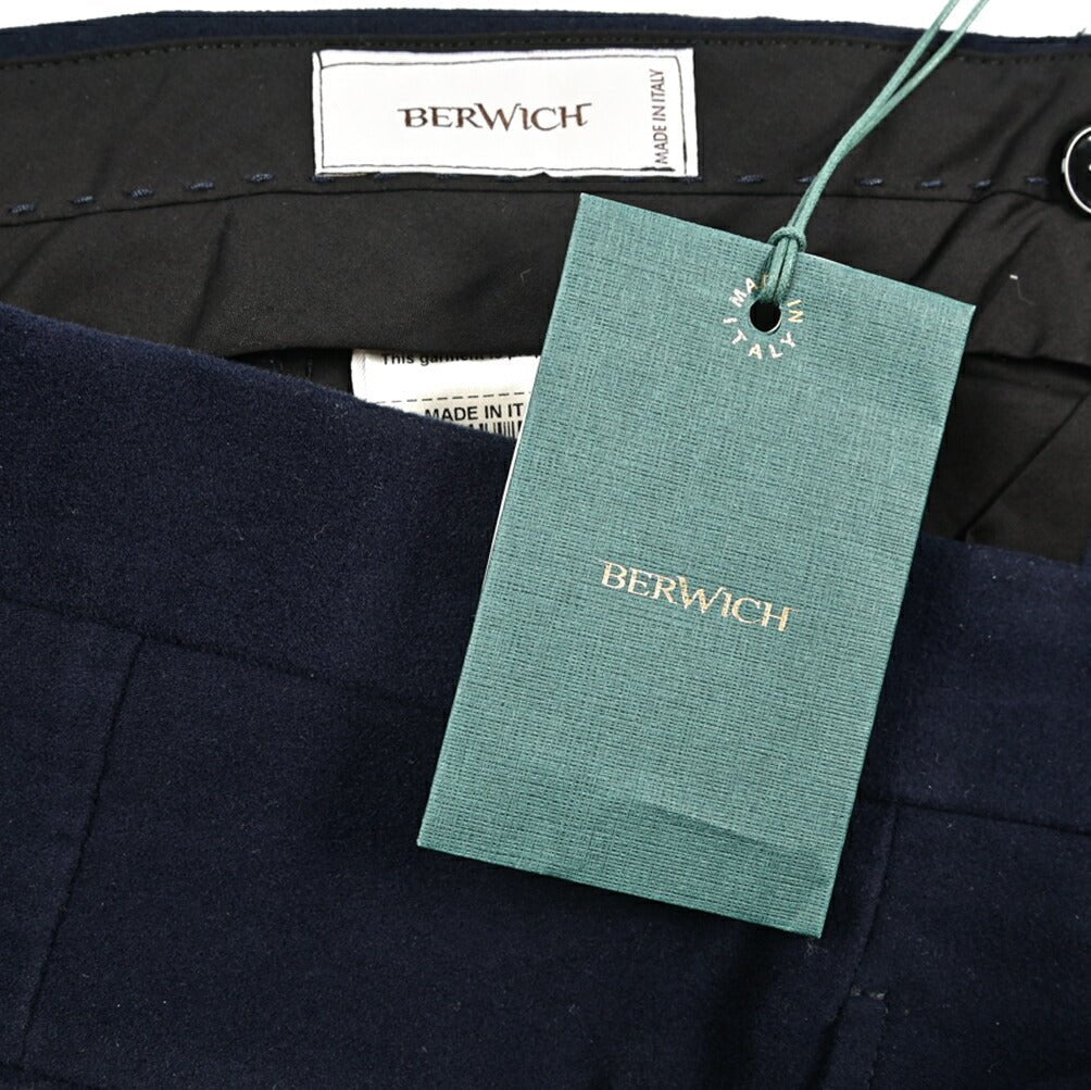 BERWICH “NEGRONI LUX” モダール混コットン ツータックパンツ ネイビー(navy) 46 | GUARDAROBA MILANO OFFICIAL STORE