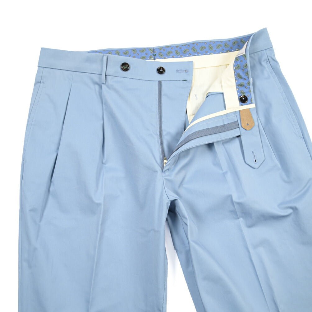 BERWICH “NEGRONI LUX” ストレッチコットン ツータックパンツ ライトブルー(sky) 46 | GUARDAROBA MILANO OFFICIAL STORE