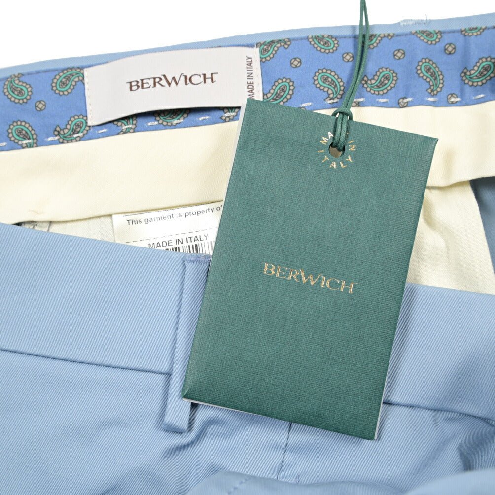 BERWICH “NEGRONI LUX” ストレッチコットン ツータックパンツ ライトブルー(sky) 46 | GUARDAROBA MILANO OFFICIAL STORE
