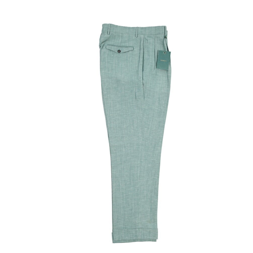 BERWICH “NEGRONI LUX” リネン混ウール ツータックスラックス グリーン(gem green) 46 | GUARDAROBA MILANO OFFICIAL STORE
