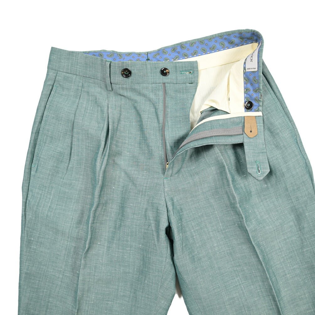 BERWICH “NEGRONI LUX” リネン混ウール ツータックスラックス グリーン(gem green) 46 | GUARDAROBA MILANO OFFICIAL STORE