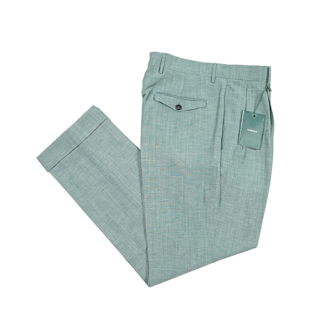BERWICH “NEGRONI LUX” リネン混ウール ツータックスラックス グリーン(gem green) 46 | GUARDAROBA MILANO OFFICIAL STORE