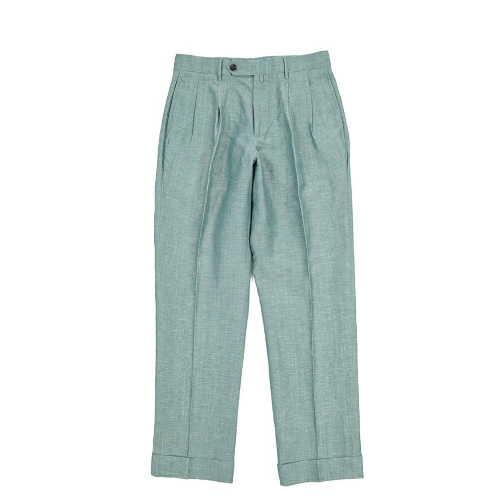 BERWICH “NEGRONI LUX” リネン混ウール ツータックスラックス グリーン(gem green) 46 | GUARDAROBA MILANO OFFICIAL STORE