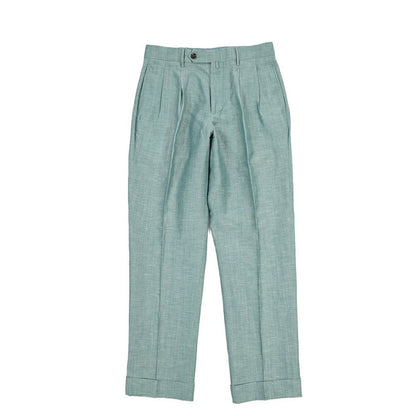 BERWICH “NEGRONI LUX” リネン混ウール ツータックスラックス グリーン(gem green) 46 | GUARDAROBA MILANO OFFICIAL STORE