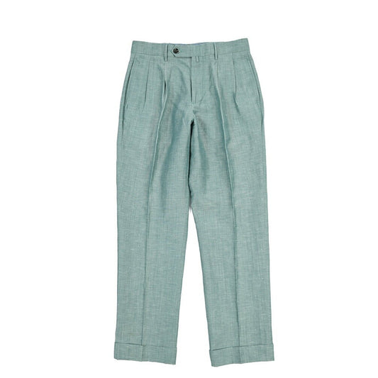 BERWICH “NEGRONI LUX” リネン混ウール ツータックスラックス グリーン(gem green) 46 | GUARDAROBA MILANO OFFICIAL STORE