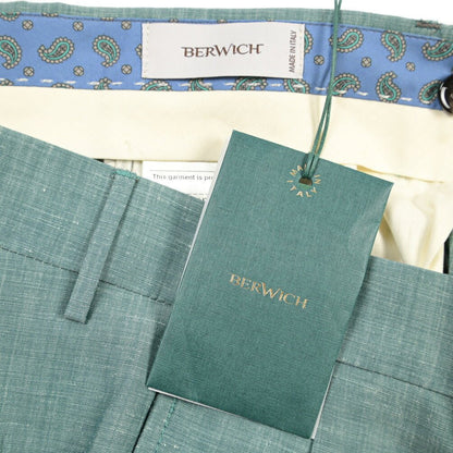 BERWICH “NEGRONI LUX” リネン混ウール ツータックスラックス グリーン(gem green) 46 | GUARDAROBA MILANO OFFICIAL STORE