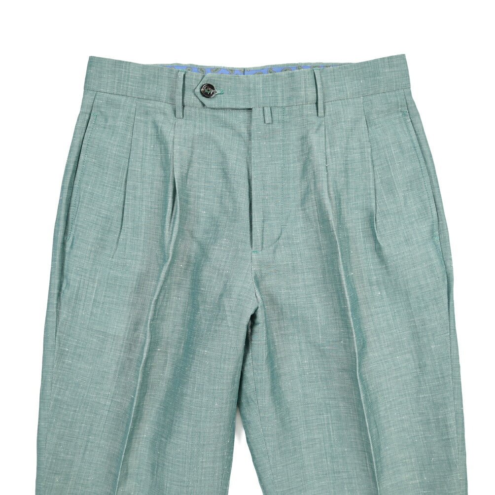 BERWICH “NEGRONI LUX” リネン混ウール ツータックスラックス グリーン(gem green) 46 | GUARDAROBA MILANO OFFICIAL STORE