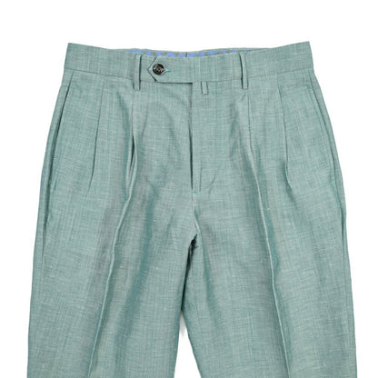 BERWICH “NEGRONI LUX” リネン混ウール ツータックスラックス グリーン(gem green) 46 | GUARDAROBA MILANO OFFICIAL STORE
