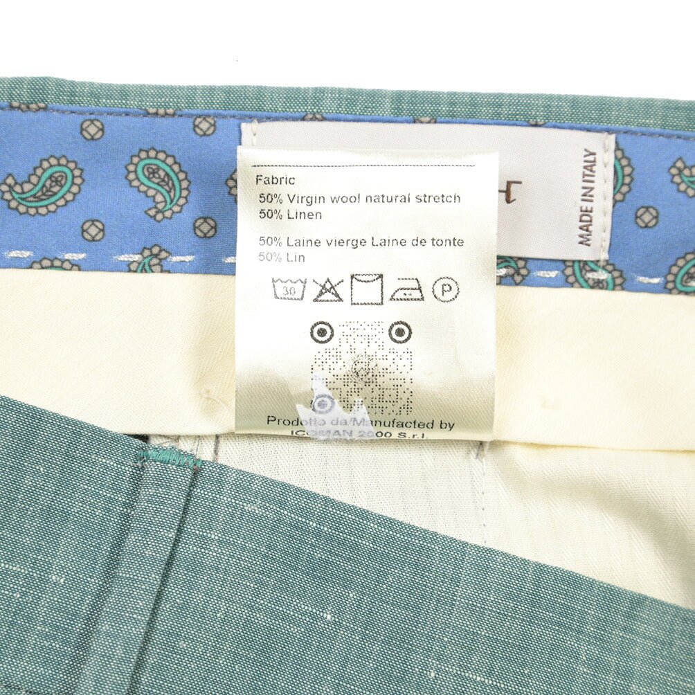 BERWICH “NEGRONI LUX” リネン混ウール ツータックスラックス グリーン(gem green) 46 | GUARDAROBA MILANO OFFICIAL STORE