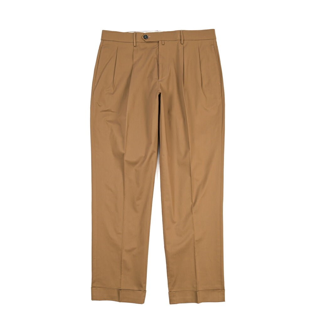 BERWICH “NEGRONI LUX” ストレッチコットン ツータックチノパンツ ブラウン(tobacco) 50 | GUARDAROBA MILANO OFFICIAL STORE
