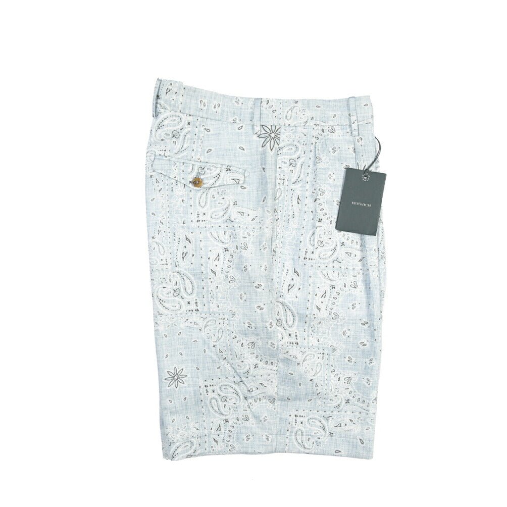 BERWICH “NEGRONI SHORT” リネン混コットン ツータックショーツ ライトブルー(sky) 46 | GUARDAROBA MILANO OFFICIAL STORE