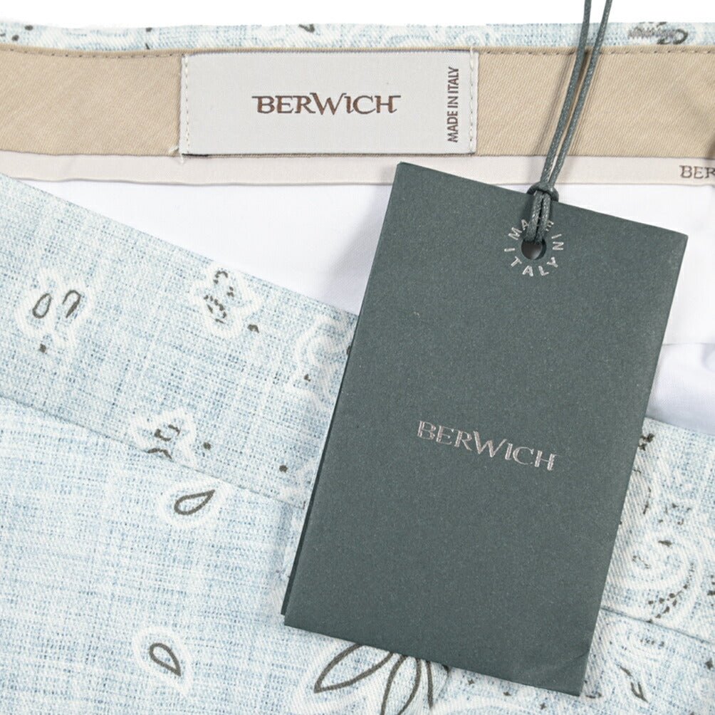 BERWICH “NEGRONI SHORT” リネン混コットン ツータックショーツ ライトブルー(sky) 46 | GUARDAROBA MILANO OFFICIAL STORE