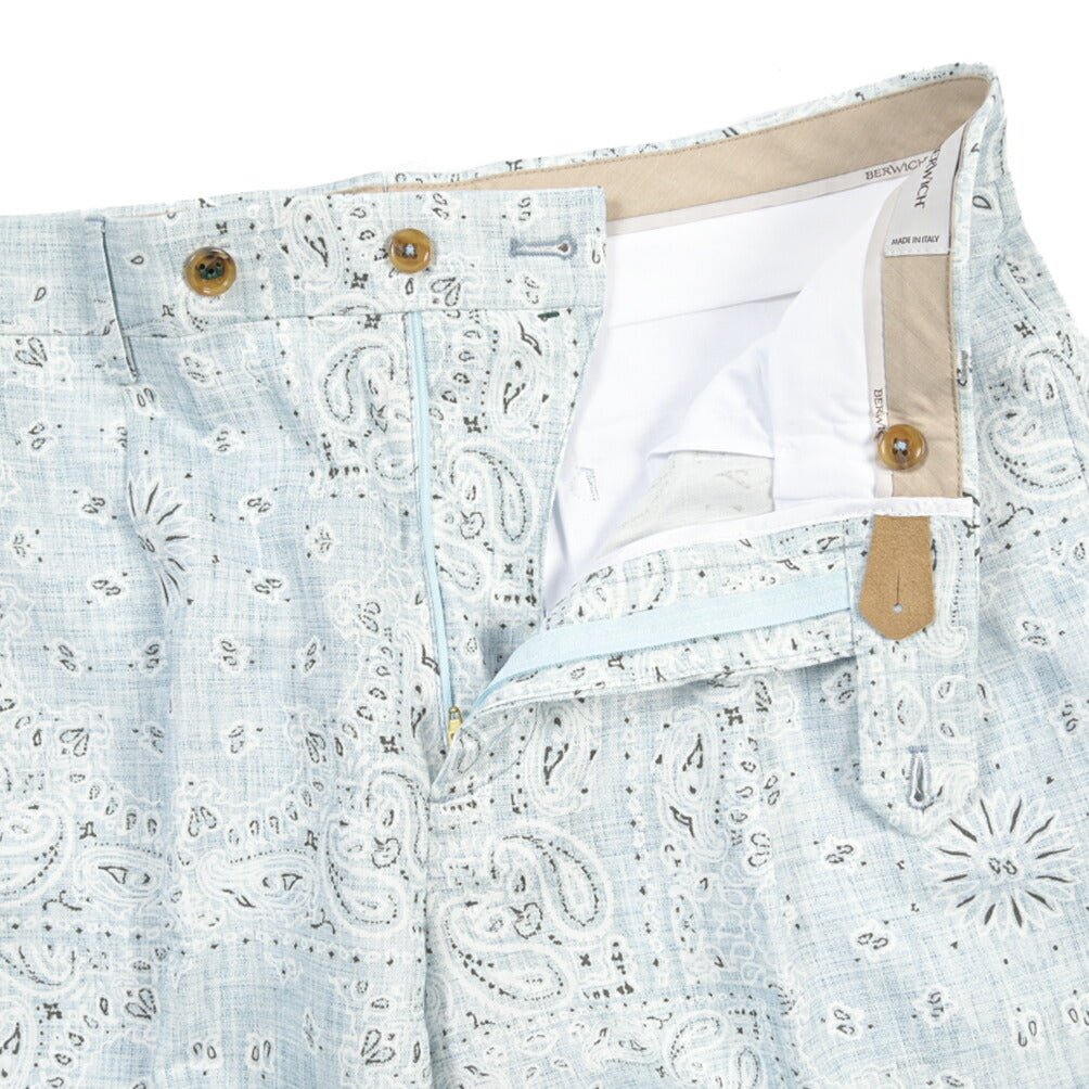 BERWICH “NEGRONI SHORT” リネン混コットン ツータックショーツ ライトブルー(sky) 46 | GUARDAROBA MILANO OFFICIAL STORE