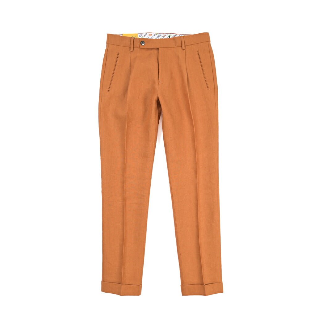 BERWICH “RETRO 1P” リネン100% ワンタックスラックス オレンジ(bronze) 48 | GUARDAROBA MILANO OFFICIAL STORE