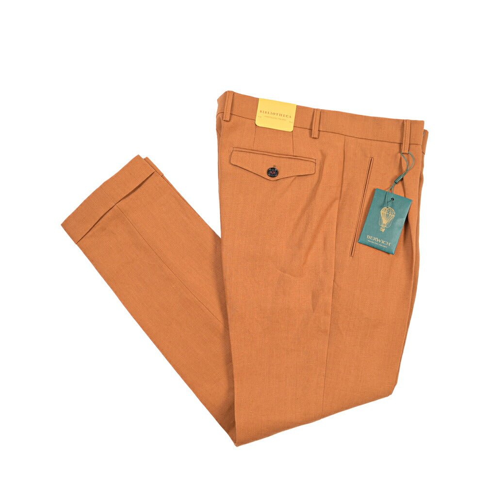 BERWICH “RETRO 1P” リネン100% ワンタックスラックス オレンジ(bronze) 48 | GUARDAROBA MILANO OFFICIAL STORE