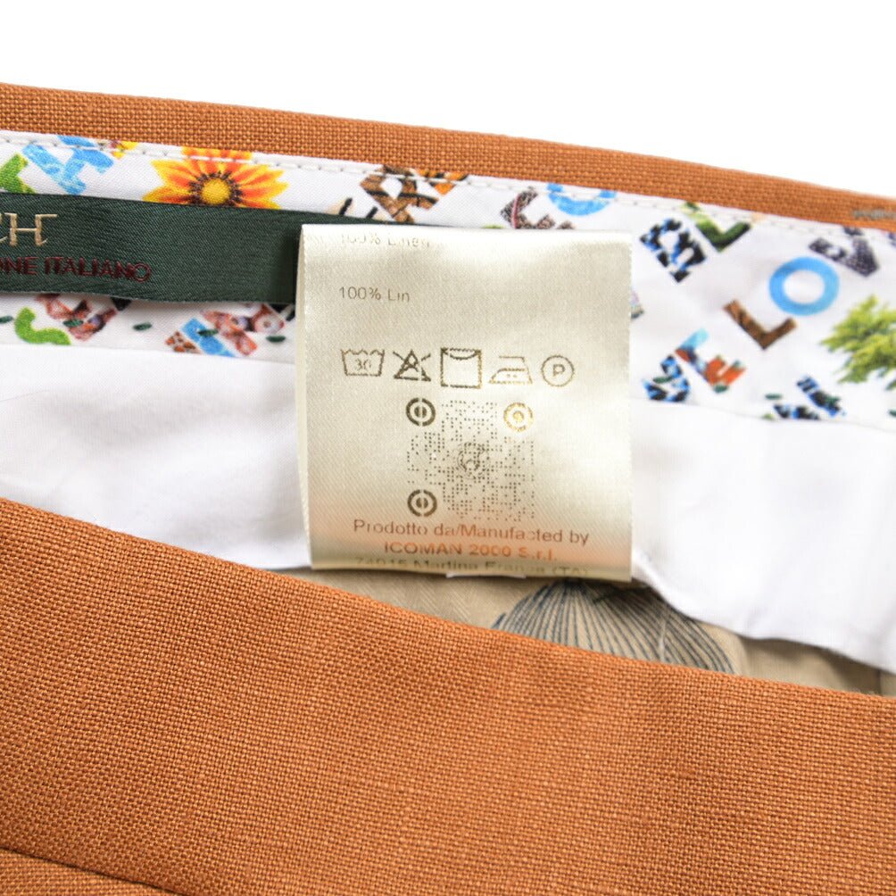BERWICH “RETRO 1P” リネン100% ワンタックスラックス オレンジ(bronze) 48 | GUARDAROBA MILANO OFFICIAL STORE