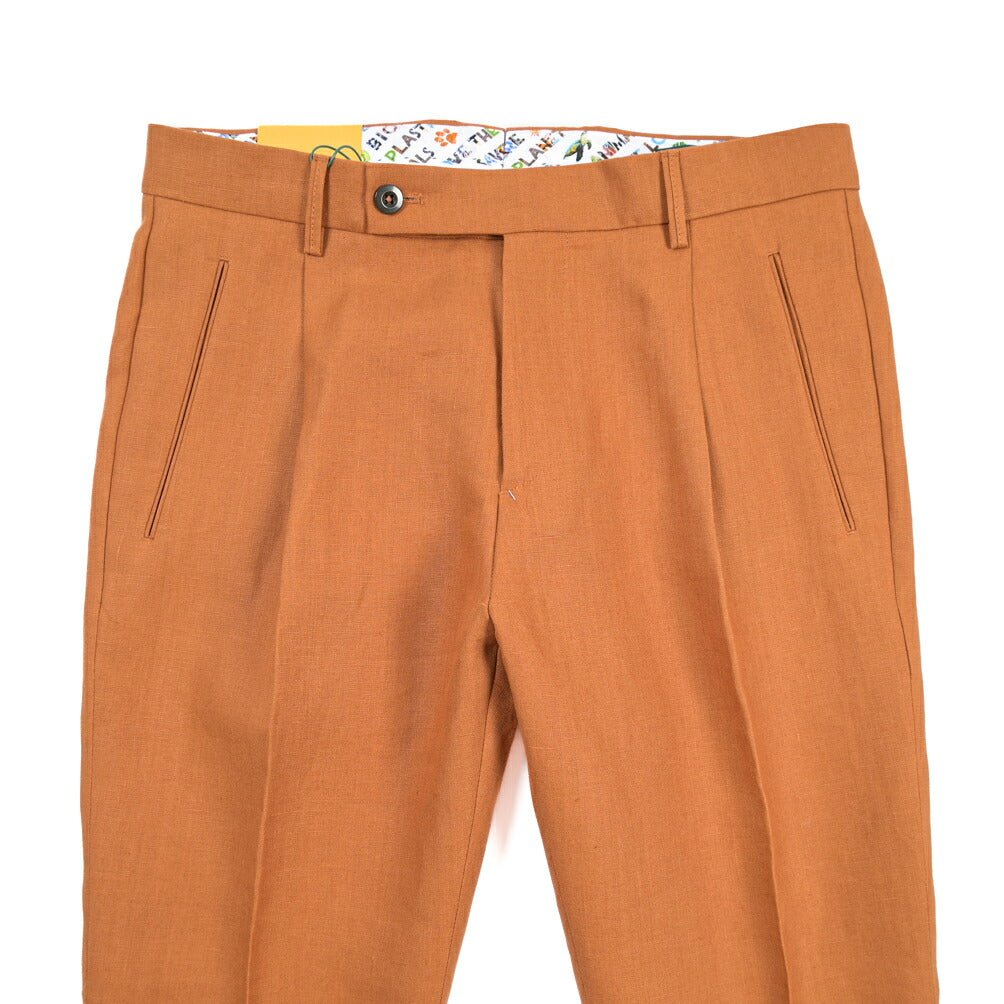 BERWICH “RETRO 1P” リネン100% ワンタックスラックス オレンジ(bronze) 48 | GUARDAROBA MILANO OFFICIAL STORE