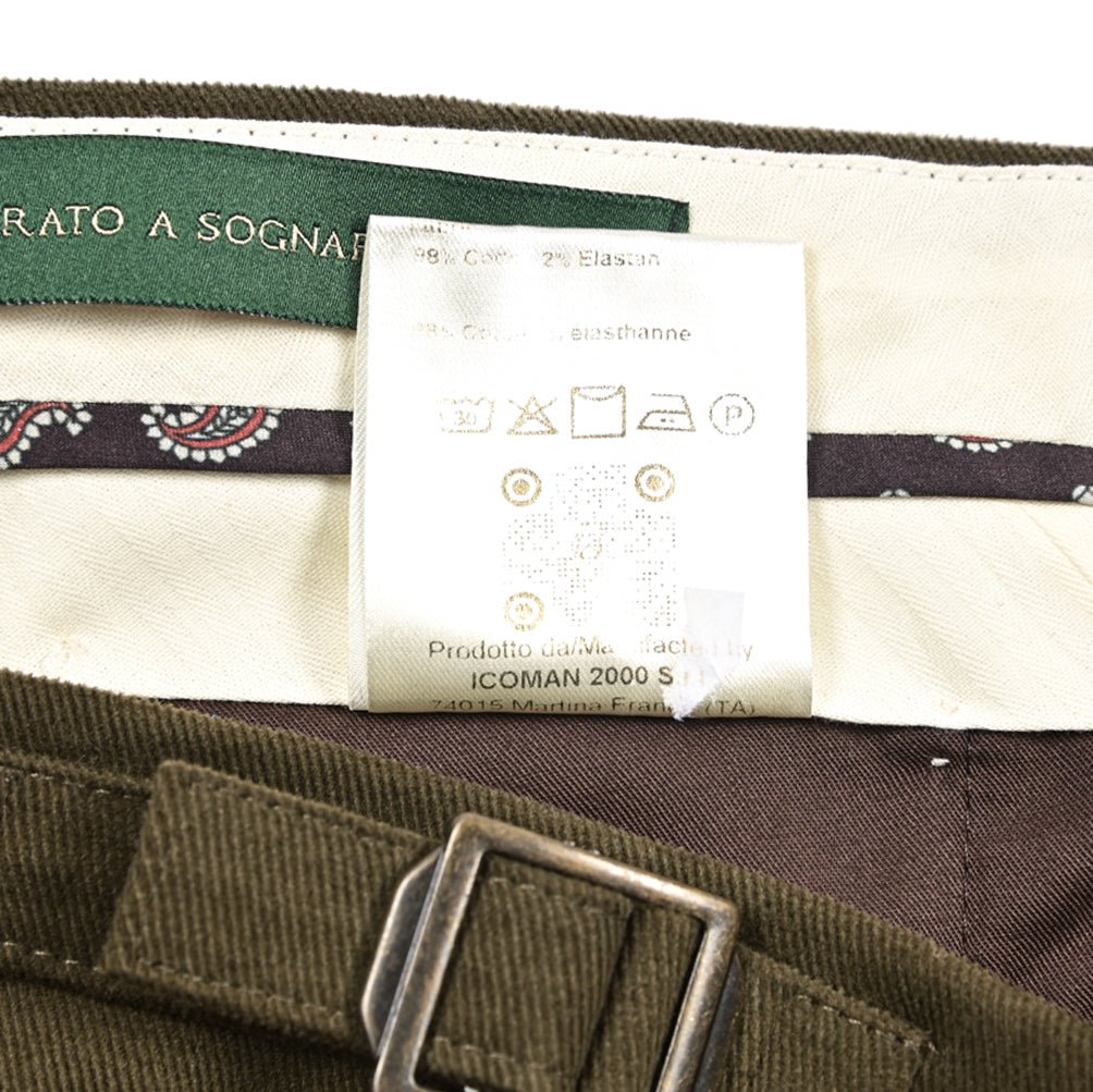 BERWICH “RETRO” ストレッチコットン ワンタックパンツ カーキグリーン(army) 44 | GUARDAROBA MILANO OFFICIAL STORE