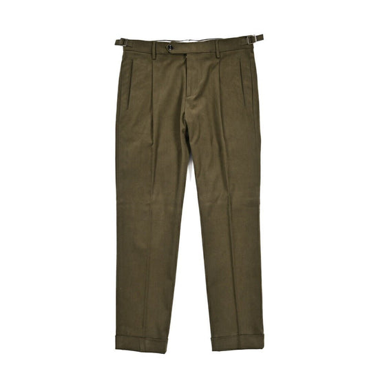 BERWICH “RETRO” ストレッチコットン ワンタックパンツ カーキグリーン(army) 44 | GUARDAROBA MILANO OFFICIAL STORE
