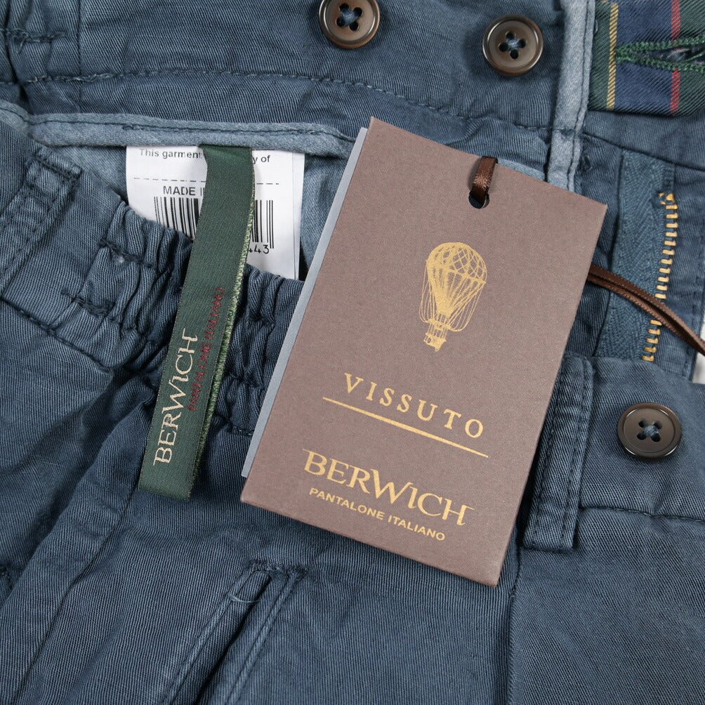 BERWICH “RETRO ELAX-GD” リネン混 ワンタックスラックス ネイビー(blue13) 44 | GUARDAROBA MILANO OFFICIAL STORE