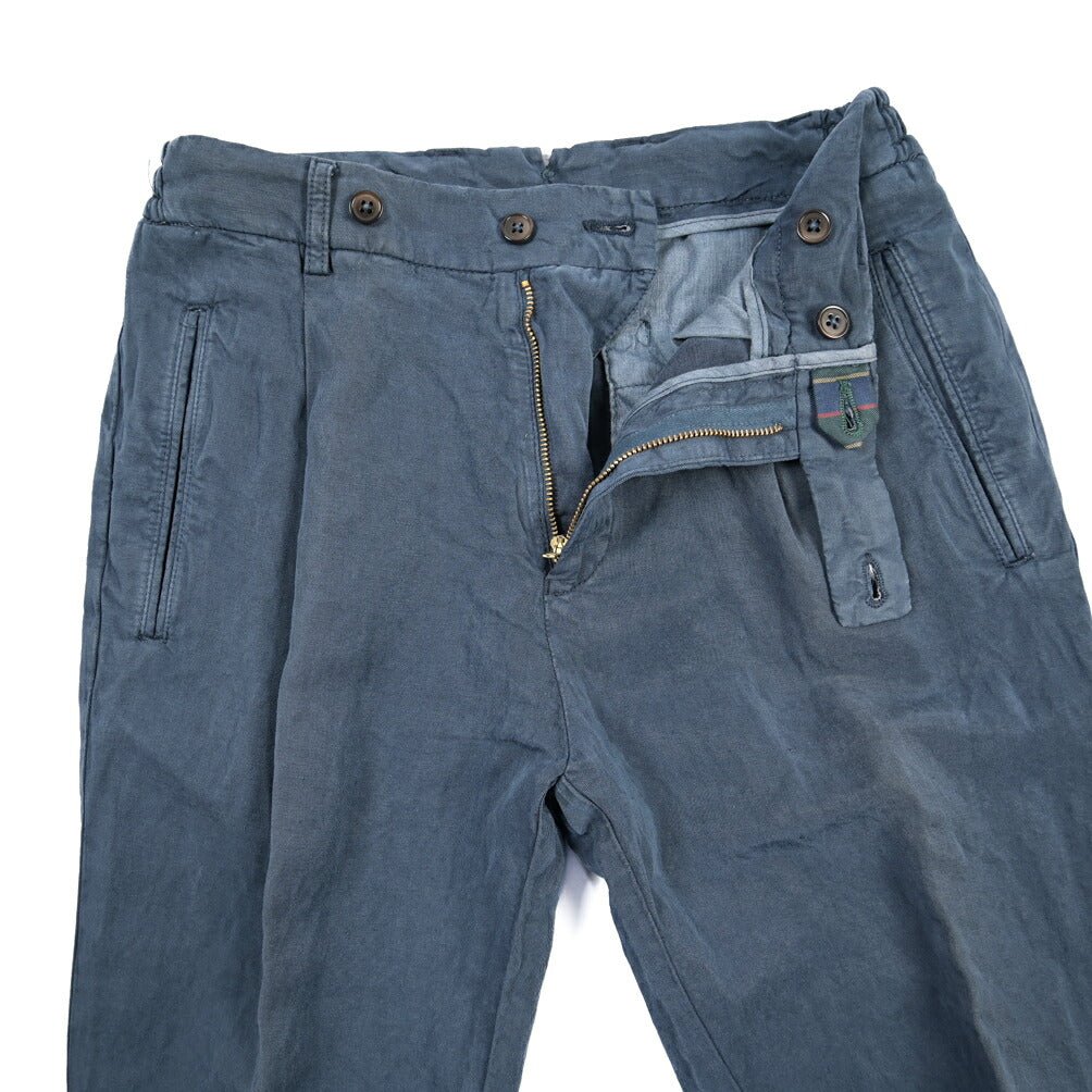 BERWICH “RETRO ELAX-GD” リネン混 ワンタックスラックス ネイビー(blue13) 44 | GUARDAROBA MILANO OFFICIAL STORE