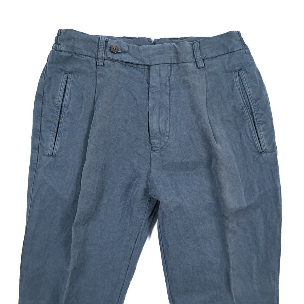 BERWICH “RETRO ELAX-GD” リネン混 ワンタックスラックス ネイビー(blue13) 44 | GUARDAROBA MILANO OFFICIAL STORE