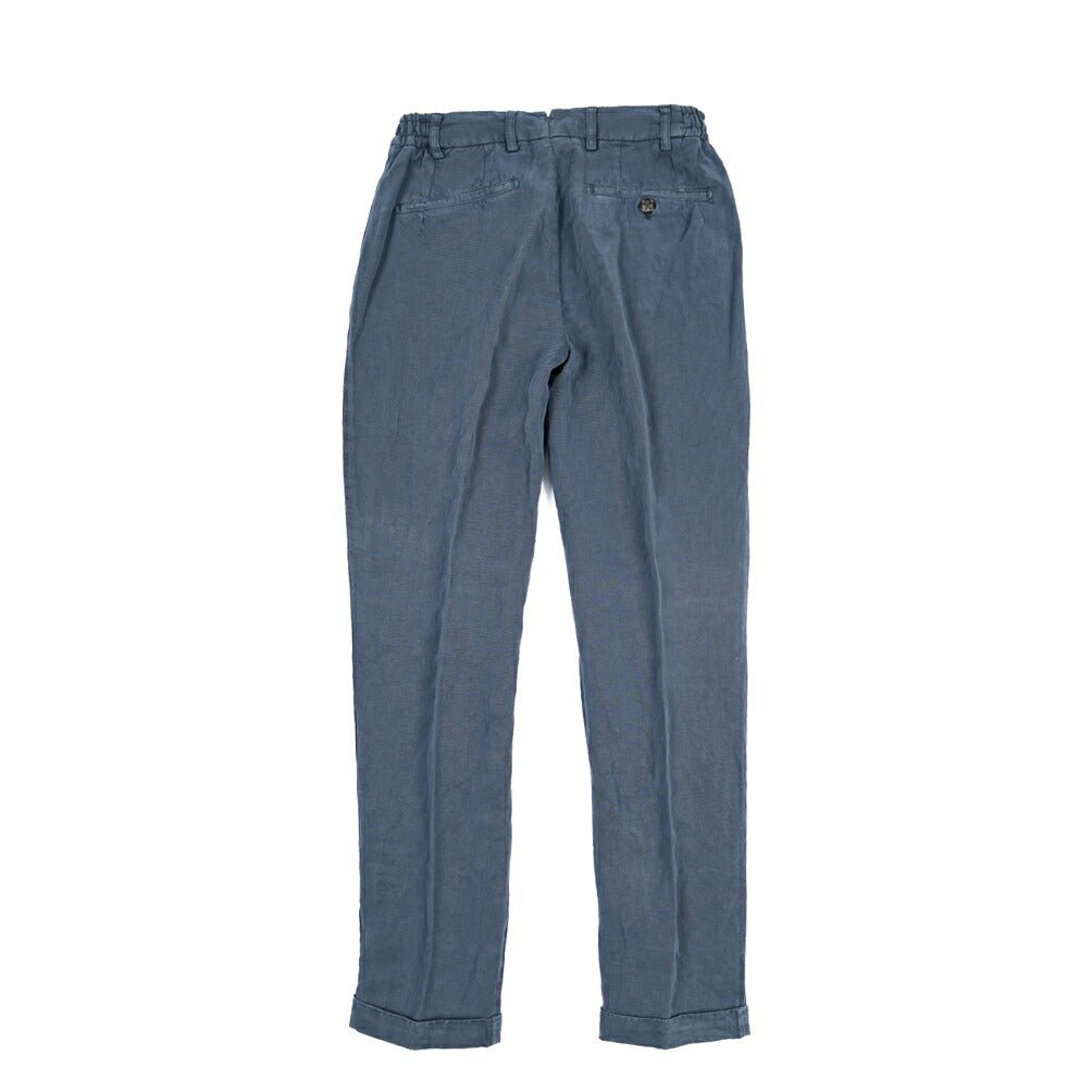 BERWICH “RETRO ELAX-GD” リネン混 ワンタックスラックス ネイビー(blue13) 44 | GUARDAROBA MILANO OFFICIAL STORE