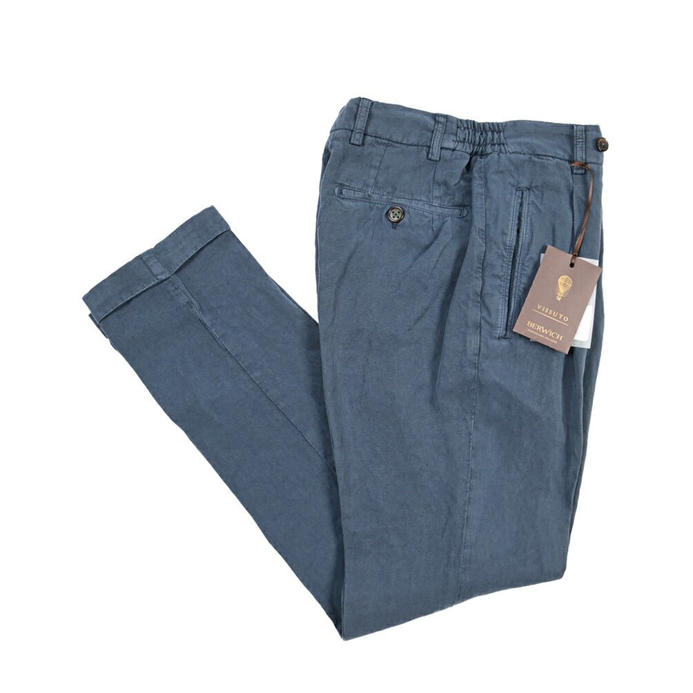 BERWICH “RETRO ELAX-GD” リネン混 ワンタックスラックス ネイビー(blue13) 44 | GUARDAROBA MILANO OFFICIAL STORE