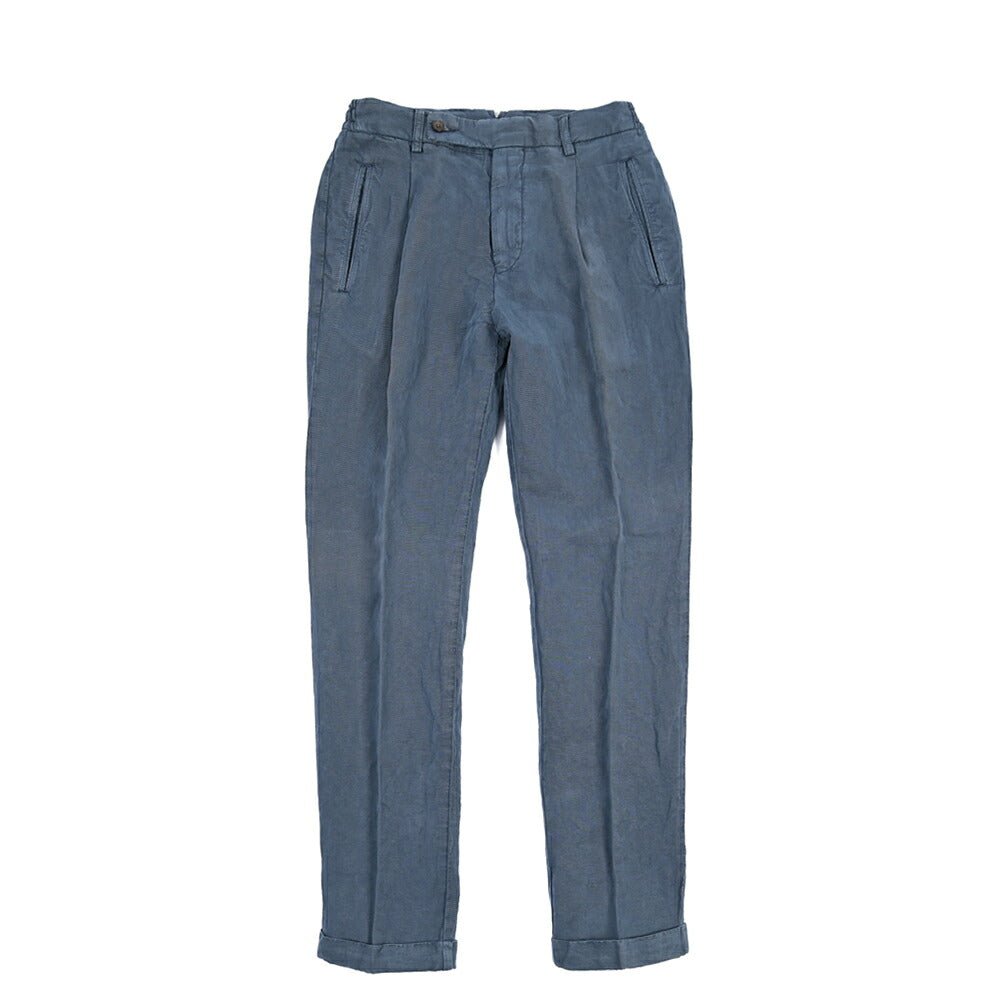 BERWICH “RETRO ELAX-GD” リネン混 ワンタックスラックス ネイビー(blue13) 44 | GUARDAROBA MILANO OFFICIAL STORE