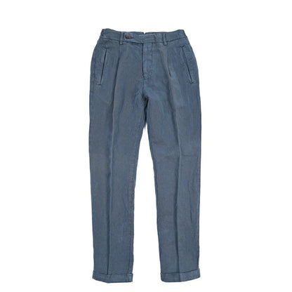 BERWICH “RETRO ELAX-GD” リネン混 ワンタックスラックス ネイビー(blue13) 44 | GUARDAROBA MILANO OFFICIAL STORE