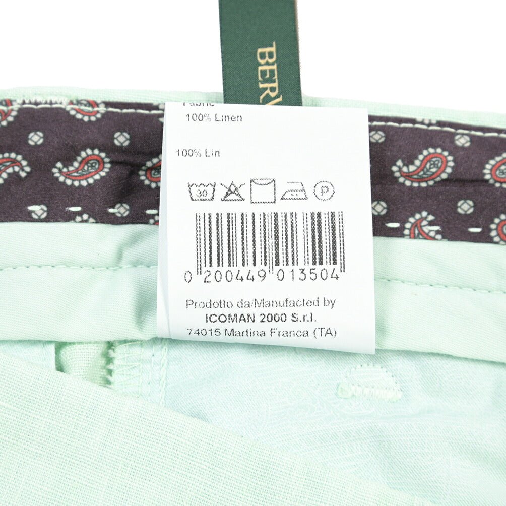 BERWICH “RETRO-GD” リネン100% ワンタックスラックス ライトグリーン(lt verde924) 48 | GUARDAROBA MILANO OFFICIAL STORE