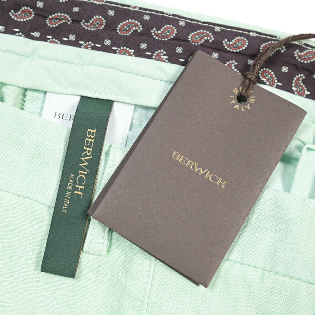 BERWICH “RETRO-GD” リネン100% ワンタックスラックス ライトグリーン(lt verde924) 48 | GUARDAROBA MILANO OFFICIAL STORE