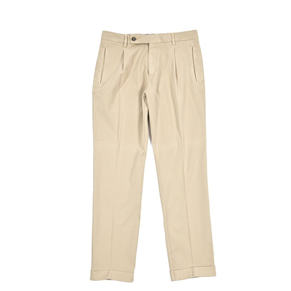 BERWICH “RETRO - GD” ビスコース混コットン ワンタックストレッチパンツ ベージュ(beige208) 46 | GUARDAROBA MILANO OFFICIAL STORE