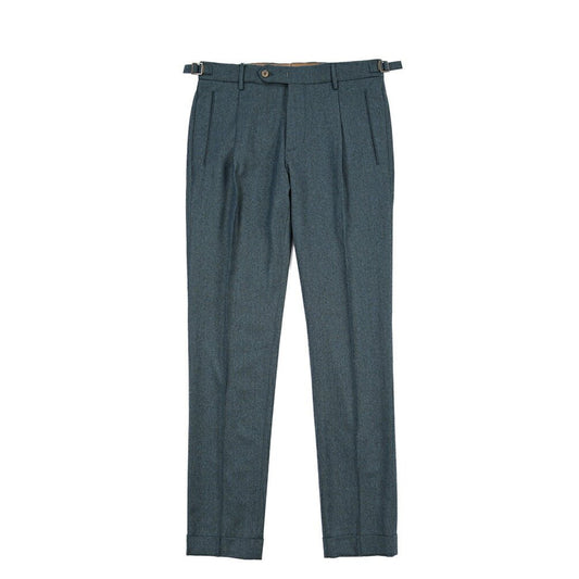 BERWICH “RETRO LONG” ヴァージンウール100% ワンタックスラックス ブルー(petrol) 46 | GUARDAROBA MILANO OFFICIAL STORE