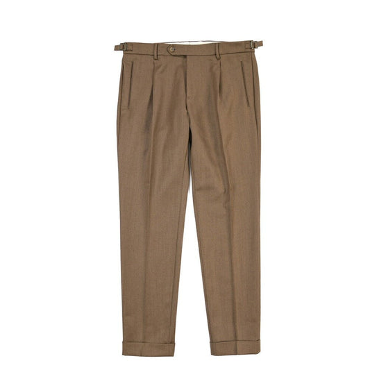 BERWICH “RETRO LONG” ヴァージンウール100% ワンタックスラックス ブラウン(camel) 52 | GUARDAROBA MILANO OFFICIAL STORE