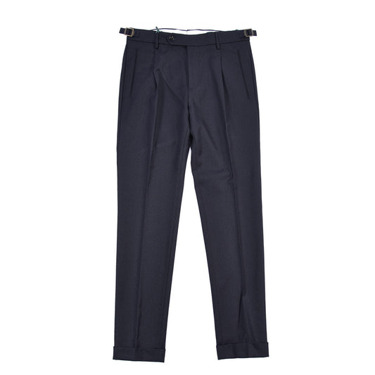 BERWICH “RETRO LONG” ヴァージンウール100% ワンタックスラックス ネイビー(navy) 46 | GUARDAROBA MILANO OFFICIAL STORE