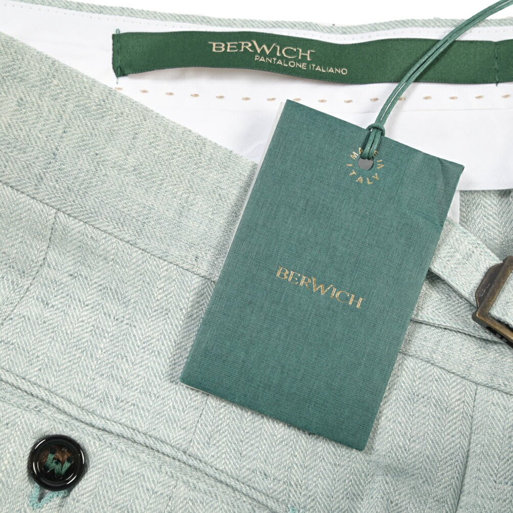 BERWICH “RETRO LONG” リネン100% ワンタックスラックス ライトグリーン(water green) 46 | GUARDAROBA MILANO OFFICIAL STORE