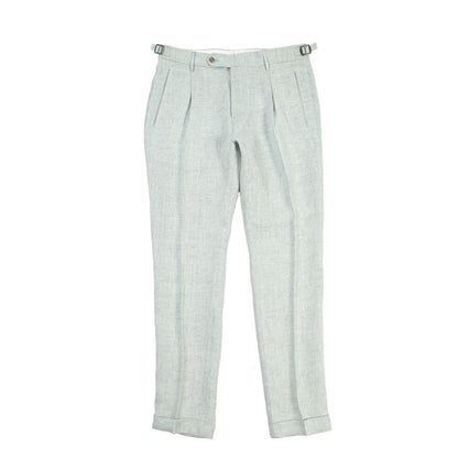 BERWICH “RETRO LONG” リネン100% ワンタックスラックス ライトグリーン(water green) 46 | GUARDAROBA MILANO OFFICIAL STORE