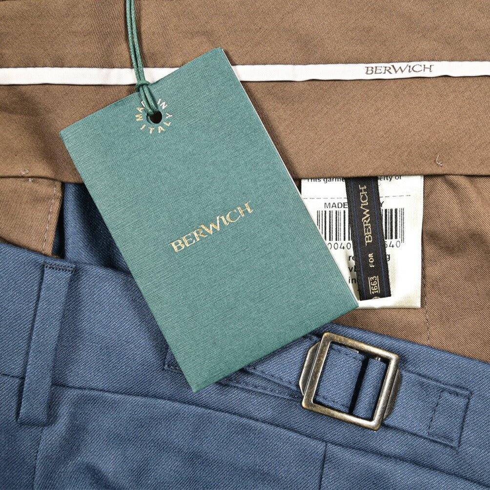 BERWICH “RETRO LONG” ヴァージンウール100% ワンタックスラックス / CANONICO製生地 ブルー(indigo) 54 | GUARDAROBA MILANO OFFICIAL STORE