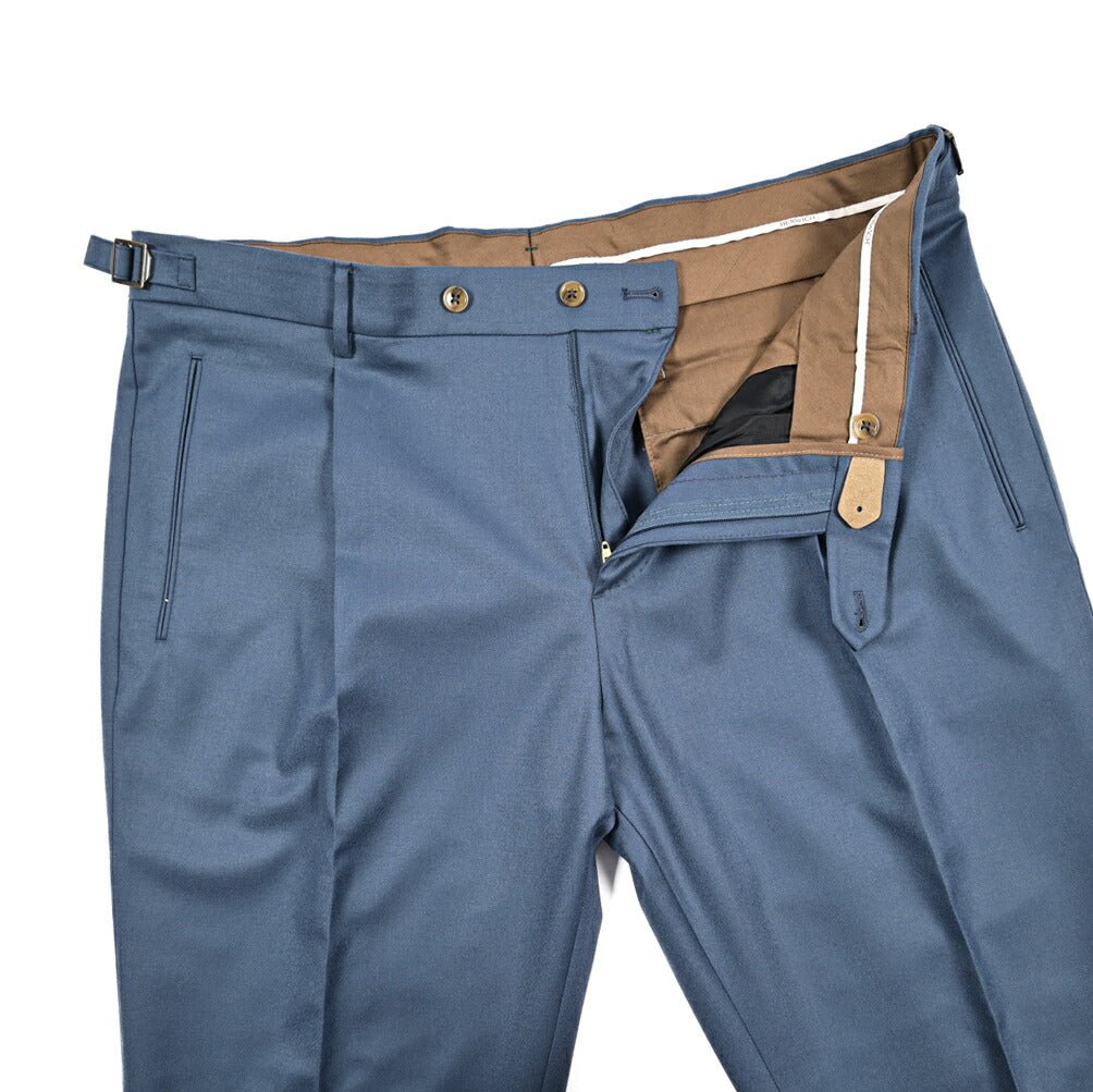 BERWICH “RETRO LONG” ヴァージンウール100% ワンタックスラックス / CANONICO製生地 ブルー(indigo) 54 | GUARDAROBA MILANO OFFICIAL STORE