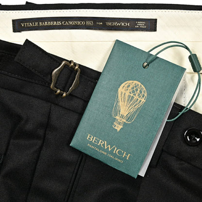 BERWICH “RETRO LONG” ヴァージンウール100% ワンタックスラックス / CANONICO製生地 ブラック(black) 44 | GUARDAROBA MILANO OFFICIAL STORE