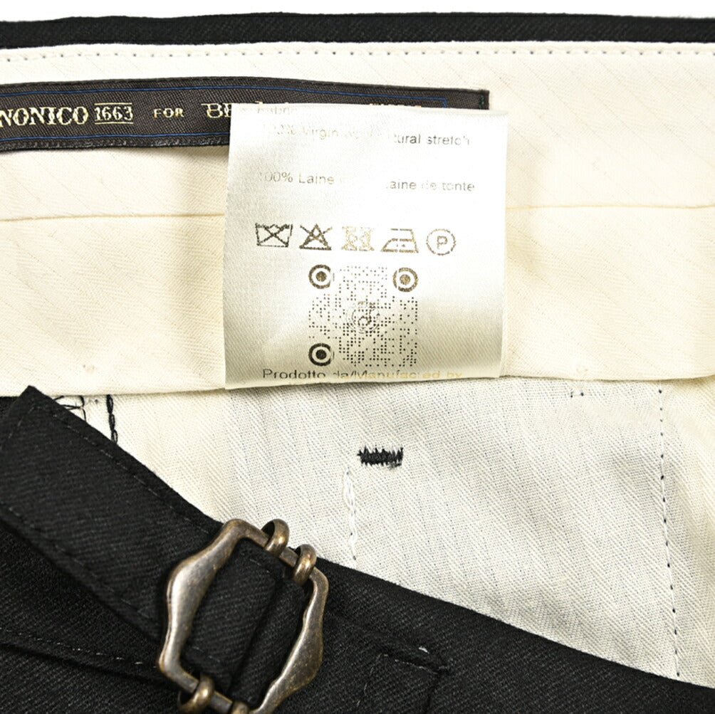 BERWICH “RETRO LONG” ヴァージンウール100% ワンタックスラックス / CANONICO製生地 ブラック(black) 44 | GUARDAROBA MILANO OFFICIAL STORE