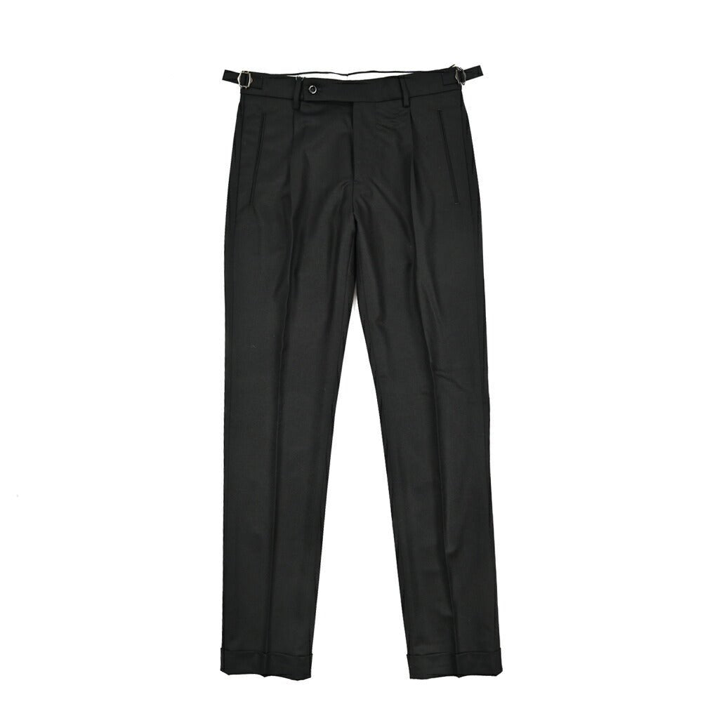 BERWICH “RETRO LONG” ヴァージンウール100% ワンタックスラックス / CANONICO製生地 ブラック(black) 44 | GUARDAROBA MILANO OFFICIAL STORE