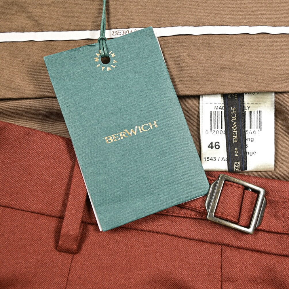 BERWICH “RETRO LONG” ヴァージンウール100% ワンタックスラックス / CANONICO製生地 オレンジ(dk orange) 46 | GUARDAROBA MILANO OFFICIAL STORE
