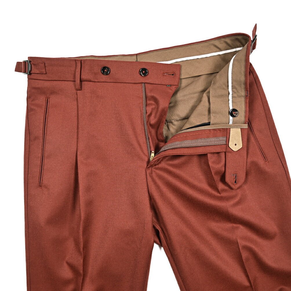 BERWICH “RETRO LONG” ヴァージンウール100% ワンタックスラックス / CANONICO製生地 オレンジ(dk orange) 46 | GUARDAROBA MILANO OFFICIAL STORE
