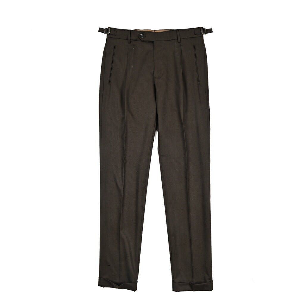 BERWICH “RETRO LONG” ヴァージンウール100% ワンタックスラックス / CANONICO製生地 ブラウン(brown) 46 | GUARDAROBA MILANO OFFICIAL STORE