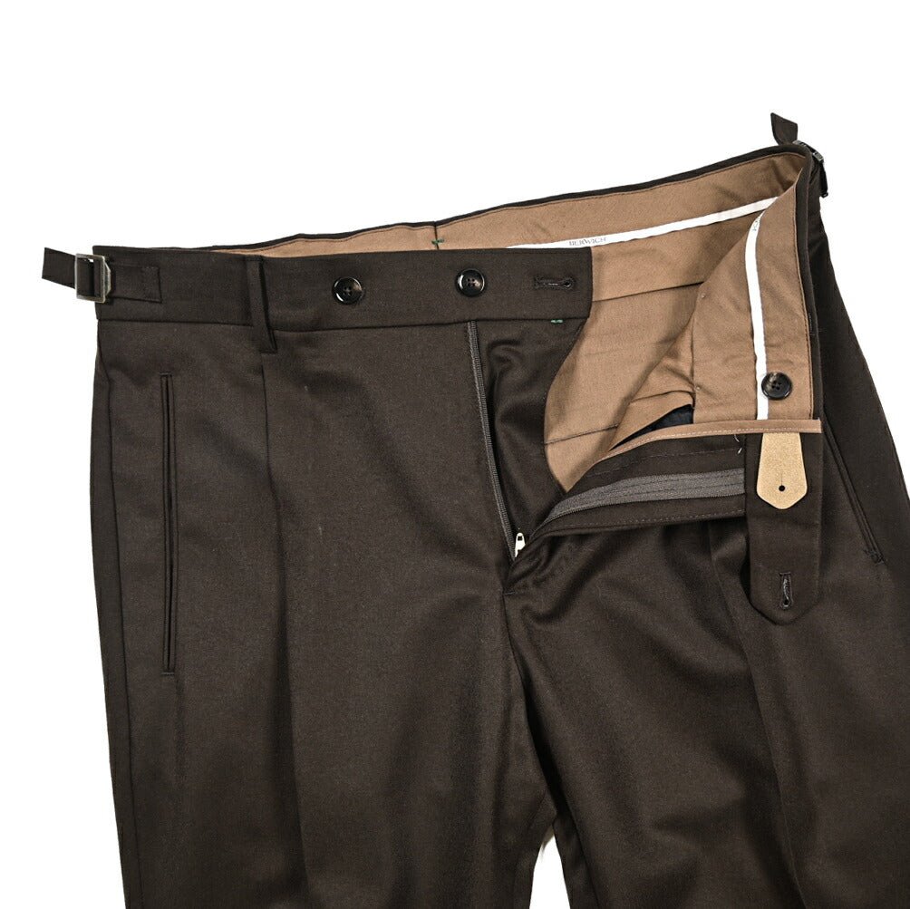 BERWICH “RETRO LONG” ヴァージンウール100% ワンタックスラックス / CANONICO製生地 ブラウン(brown) 46 | GUARDAROBA MILANO OFFICIAL STORE