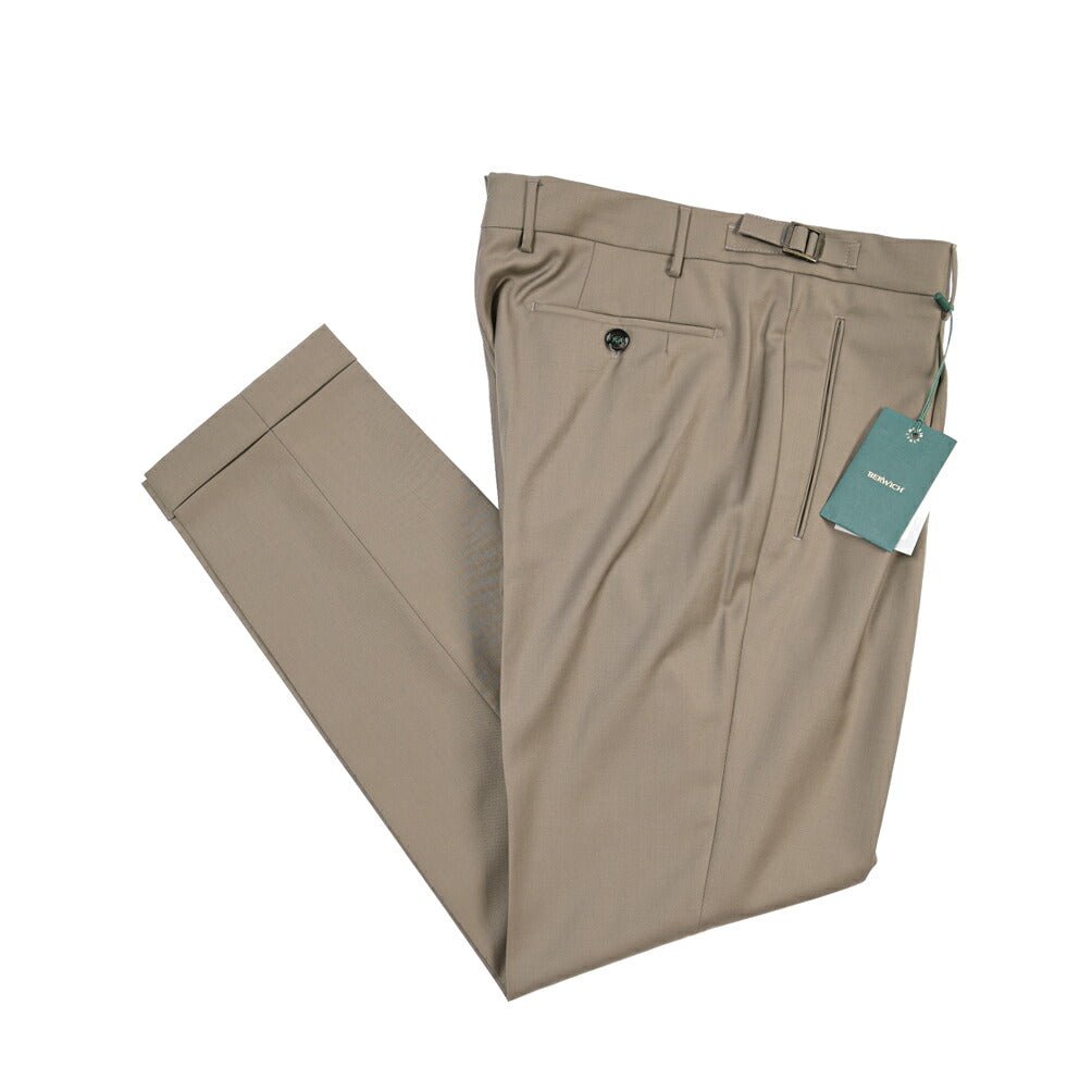 BERWICH “RETRO LONG” ウール100% ワンタックスラックス / CANONICO製生地 グレージュ(greige) 52 | GUARDAROBA MILANO OFFICIAL STORE