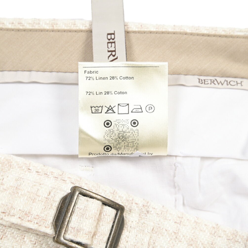 BERWICH “RETRO LONG” コットン混リネン ワンタックパンツ オフホワイト(desert) 46 | GUARDAROBA MILANO OFFICIAL STORE
