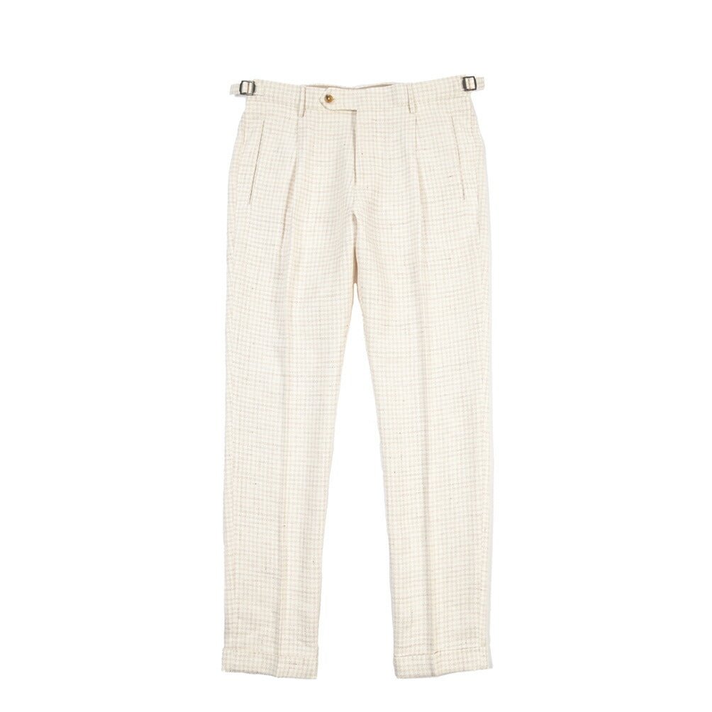 BERWICH “RETRO LONG” コットン混リネン ワンタックパンツ オフホワイト(desert) 46 | GUARDAROBA MILANO OFFICIAL STORE